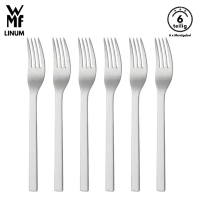 Produktbild von WMF Linum Menügabel set, 6 tlg, , Cromargan Edelstahl 18/10 mattiert, spülmaschinenfest, ergonomisch, Gabel, Bestecksets, Tafelgabeln, besteck