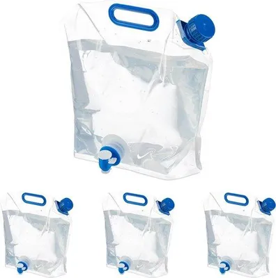 Productafbeelding van Famanu set van 4 waterkanisters met kraan en handvat, transparant blauw, geschikt voor kamperen