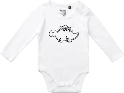 Produktbild von Huuraa Baby Body Stegosaurus Dinosaurier 80 White  Baumwolle Fairtrade Langarmbody Geschenkidee