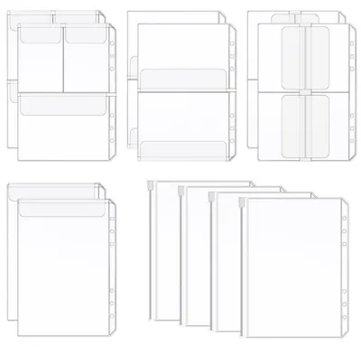 Image de Pochettes de classeur A5, lot de 12, en PVC, avec fermeture éclair, étanches, 6 trous, pochettes transparentes pour documents