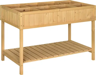 Image de Outsunny Jardinière sur Pieds carré Potager avec étagère dim. 110L x 46l x 76H cm 8 Compartiments & Inserts d'irrigation Bois de Sapin