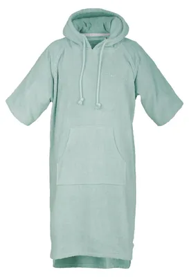 Produktbild von TOM TAILOR Surf Poncho für Damen und Herren, L-XL, 100% Baumwolle/ Frottier, Badeponcho mit Kapuze, Bauchtasche und Logostickerei, Türkis (Fresh Sage)
