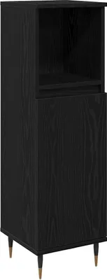 Image de vidaXL Armoire de salle de bain avec porte noire imitation chêne 30 x 30 x 100 cm