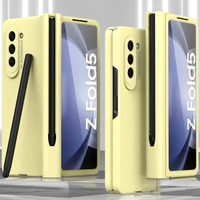 Produktbild von Hülle für Samsung Galaxy Z Fold 5 mit Pen, Scharnierschutz Hartes Anti-Kratzer Schutzhülle mit Displayschutzfolie Gelb