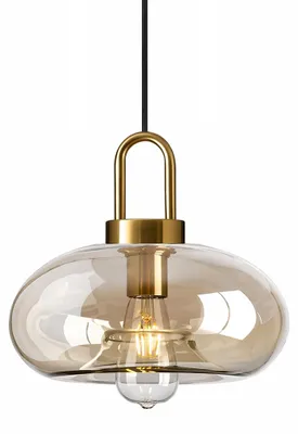 Vintage Pendellampe amber Glas E27 Messing 1er-Pack