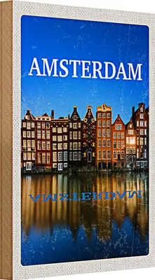 Produktbild von Holzschild Reise 20x30cm Retro Amsterdam Reiseziel Urlaub