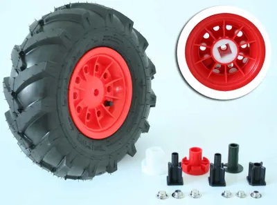 Zdjęcie produktu dla Koło tylne zapasowe Rolly Toys, 6 cali, lewe, 325 x 110, opona pneumatyczna z obręczą, czerwone, przeznaczone do ciągników rollyFarmtracs Premium