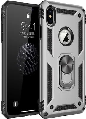 Image de iPhone XS Hülle, iPhone X Case with Ring, Dual Layer Hard PC TPU, Shockproof Case with Stand for iPhone X / iPhone XS Silver