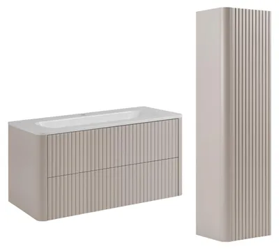 Produktbild von Badmöbel-Set Schrank 100 mit Waschbecken und Hochschrank, Kaschmir, 100,30 x 48,4 x 43,7 cm