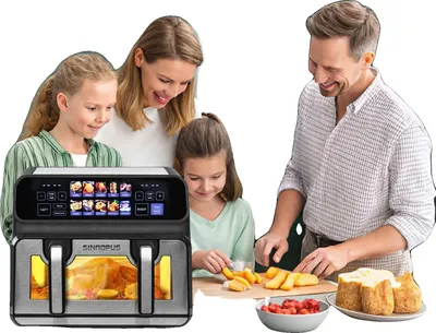 Image de Friteuse à air chaud, double panier, contrôle tactile, four 2200W, EU