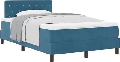 Image de Lit à ressorts avec matelas Bleu foncé 120 x 190 cm Velours