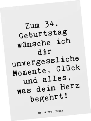 Produktbild von Mr. & Mrs. Panda Postkarte Spruch 34. Geburtstag Glückwünsche - Weiß - Geschenk, Grußkarte, Fotokarte, schätzen, liebe Worte, Happy Birthday, besondere Grüße, Postkarten