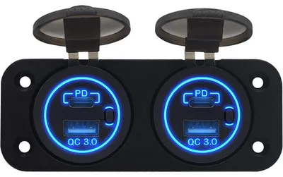 Produktbild von ProRide 12V USB/USB-C 4-Port QC3.0 Autolader mit Schalter, Blau