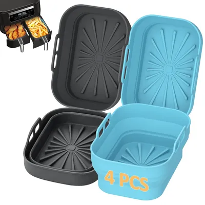 Productafbeelding van 4 siliconen inzetstukken voor heteluchtfriteuse, 21 x 15 x 8 cm, rechthoekig siliconen