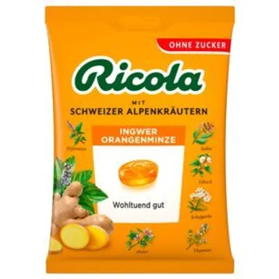 Produktbild von Ricola Ingwer Orangenminze Schweizer Kräuterbonbon ohne Zucker, 18er Pack (18 x 75g)