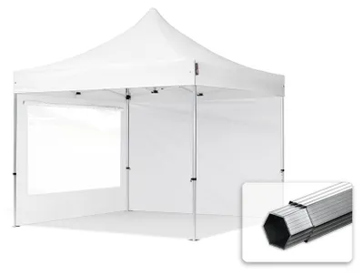 Immagine prodotto di TOOLPORT 3x3m gazebo pieghevole PES con laterali (panoramiche), PROFESSIONAL alluminio, bianco
