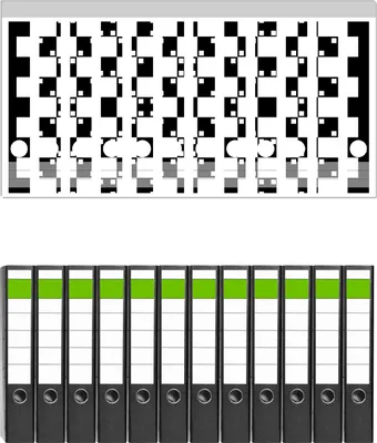 Produktbild von Wallario 12 Stück schmale Ordner inkl. Klebeetiketten mit Motive Optische Täuschung - Illusion - schwarz weiß -  Set mit Rückenschildern / Ordnerrücken Stickern