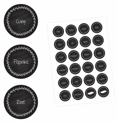 Produktbild von 24 Gewürzetiketten - schwarz/weiß - 22 beschriftet 2 blanko - rund 4 cm Ø - Küchen Aufkleber Sticker