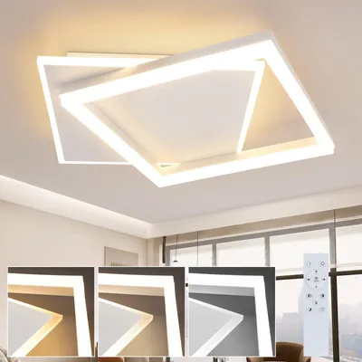 Image de ZMH Plafonnier LED Variable Blanc Plafonnier Salon avec Télécommande 42W Lampe Carrée pour Chambre Bureau Cuisine Salle à manger
