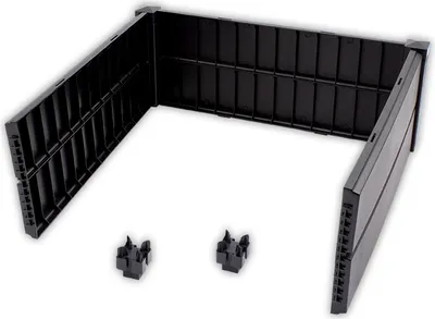 A black plastic garden bed extension kit with two connectors, shown on a white background.