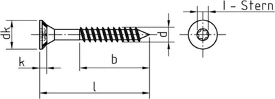 Produktbild von Dresselhaus, JD-79 Spanplattenschrauben mit, I-Stern, Senkkopf, Teilgewinde, und Fräsrippen unter dem Kopf - Größe: 5 x 40 mm - Menge: 500 Stück