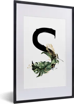 Produktbild von MuchoWow® MuchoWow® Gerahmtes Poster Weiß - Schwarz - Buchstabe S 40x60 cm - Poster mit zchwarzem Bilderrahmen - Poster in Rahmen