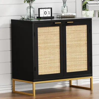 Dressoir mit 2 Türen, 2 Schubladen, MDF, Schwarz, 35x80x74 cm