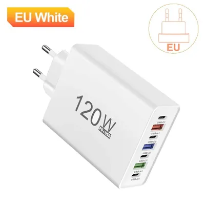 Produktbild von 120W USB-C Schnellladegerät mit 7 Ports, 4x USB-C & 3x USB-A, Mehrfach Ladeadapter, EU Stecker für iPhone Samsung Huawei