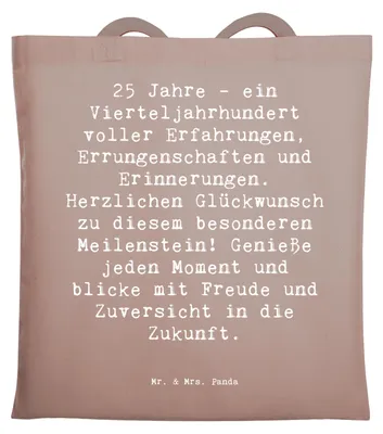 Produktbild von Mr. & Mrs. Panda Tote Bag Spruch 25. Geburtstag - Braun Pastell - Geschenk, Happy Birthday, Glückwünsche, Alter, Laptoptasche, Shopping Tasche, Errungenschaften