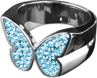 Produktbild von viva-adorno Gr. 54 (17,2 mm Ø) Edelstahl Ring Damenring Multi Kristall Schmetterling verschiedene Farben RS31,türkis
