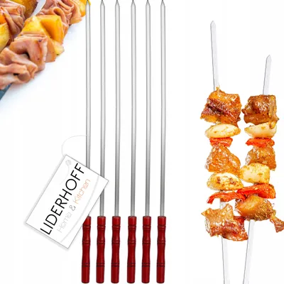 Produktbild von LIDERHOFF Edelstahl Grillspieße mit Holzgriff, 48 cm, 6 Stück