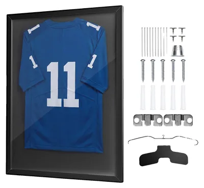 Image de Cadre photo pour maillots VEVOR, 70 x 90 cm, cadre en bois pour affichage de maillots, avec plaque en polycarbonate et protection UV à 98 %, cadre pour exposition avec système de fixation, vitrine pour maillots de baseball, basketball, football et hockey, couleur noire