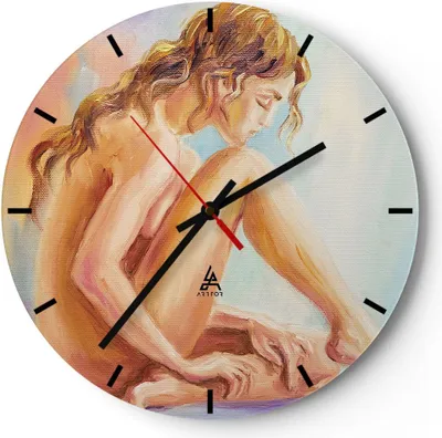 Produktbild von Wanduhr - Rund - Glasuhr - Frau Nacktheit Abgesehen von - 30x30cm - Schleichendes Uhrwerk - Lautlos - zum Aufhängen bereit - Dekoration Modern - Wanddekoration aus Glas - C3AR30x30-4174