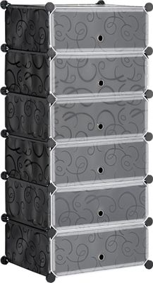 HOMCOM Schuhregal Kunststoffregal für 6 Paar Schuhe Schuhkarton für Flur DIY Steckregal Aufbewahrung von Schuhen Kunststoff Stahl Schwarz+Weiß 49 x 36,5 x 108 cm