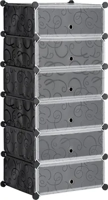 Produktbild von HOMCOM Schuhregal Kunststoffregal für 6 Paar Schuhe Schuhkarton für Flur DIY Steckregal Aufbewahrung von Schuhen Kunststoff Stahl Schwarz+Weiß 49 x 36,5 x 108 cm
