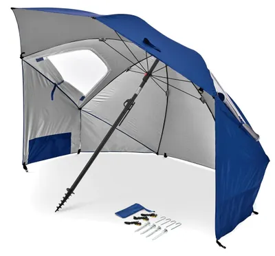 Produktbild von Strandsonnenschirm Sonnenschirm - 243 cm - UV-Schutz UPF 50+ - Faltbar - Blau