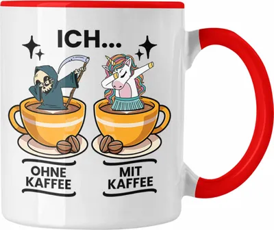 Produktbild von Trendation - Lustige Kaffeetasse "Ich Ohne Kaffee Ich Mit Kaffee" Geschenk für Kaffeeliebhaber (Rot)