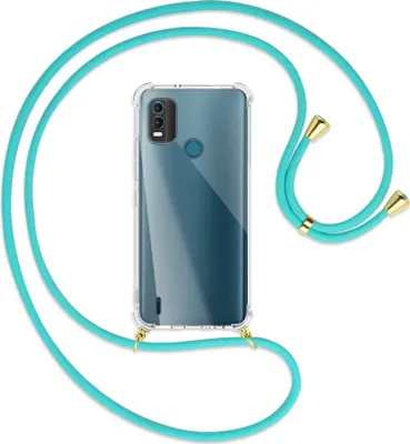 Produktbild von Handykette Backcover-Schutzhülle mit Band (Metall goldfarben) für Nokia C21 Plus (6.52'') - türkis