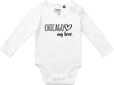 Produktbild von Huuraa Baby Body Chicago my love 80 White  Baumwolle Fairtrade Langarmbody Geschenkidee