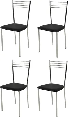 Image de t m c s Tommychairs - Lot de 4 chaises modernes ELENA pour la cuisine et la salle à manger , structure robuste en acier chromé, assise rembourrée recouverte de similicuir noir
