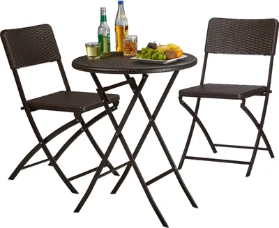 Produktbild von Relaxdays Gartenmöbel Set Bastian, klappbar, 3-teilig, Rattan-Optik, klein, HBT Tisch: 75,5 x 60 x 60 cm, braun