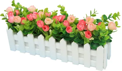 Produktbild von Roses Künstliche Pflanzen mit Zaun Gefälschte Künstliche Blumen mit Topf Simulation Topfpflanzen Bonsai Kunstblumen Kunstpflanzen Balkon Ornaments Dekorationen 30 * 7.5 * 17 cm - Rose