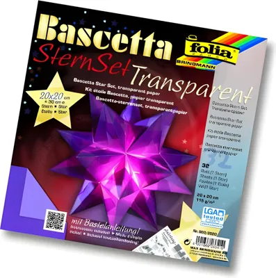 Produktbild von folia Faltblätter Bascetta-Stern 200 x 200 mm 115 g/qm 32 Blatt violett-transparent
