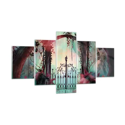 Produktbild von Bilder auf glas - 5 Teile - Fantasie Tor Garten - 125x70cm - Glasbilder - Wandbilder - Bilder - zum Aufhängen bereit - Wanddekoration aus Glas - Glas Bilder - Wandbild auf Glas - GEA125x70-4517