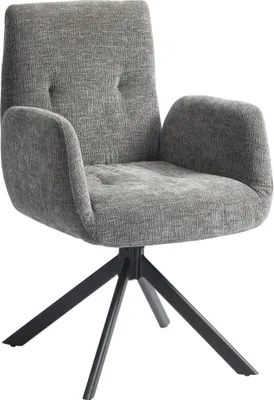 Image de Fauteuil pivotant Fauteuil lounge avec accoudoirs, aspect laine et lin, moderne Chaise rembourrée avec boutons, pieds en acier, pour salon, chambre à coucher