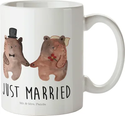 Produktbild von Mr. & Mrs. Panda Plastikbecher Bär Heirat - Weiß - Geschenk, Pott, Haferl, Kindertasse, Schulkind Tasse, Trinklernbecher, Teddy