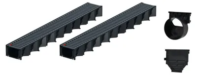 Zdjęcie produktu dla Korytko odwadniające ACO Hexaline 2.0 o wymiarach 2 x 1 m, z kratką stalową ocynkowaną, malowaną proszkowo na kolor antracytowy, z odpływem poziomym, korytko podłogowe, korytko tarasowe