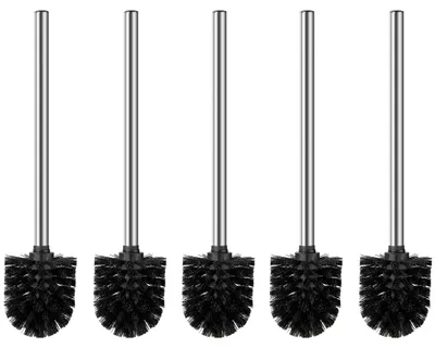 Image de Lot de 5 brosses de toilettes noires – Brosses de toilettes de 8 cm de diamètre – Brosse de toilettes avec manche en aluminium – Design élégant et raffiné – Têtes de brosse amovibles