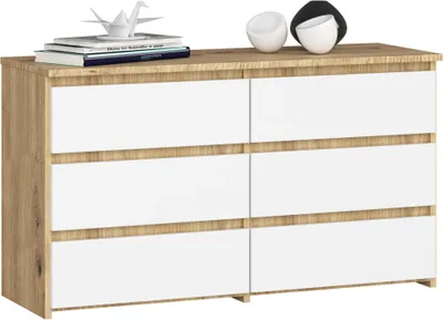 Produktbild von Kleine Kommode AKORD CL100 Eiche Artisan, Weiß 6 Schubladen B100 x H57 x T35 cm