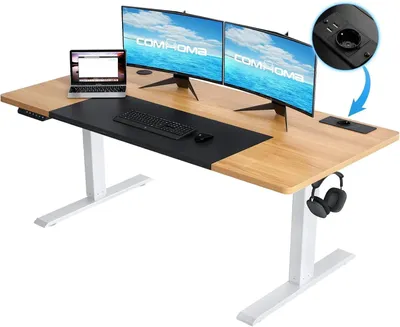 Immagine prodotto di Scrivania regolabile in altezza - Scrivania per computer elettrica - 140×60 cm, altezza fino a 116 cm - Porta USB - Struttura ergonomica in metallo - Marrone/Nero